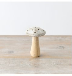 Whitewash Wooden Mushroom with Gold Spots 