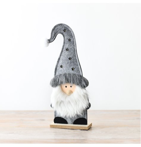 Grey Standing Felt LED Santa 