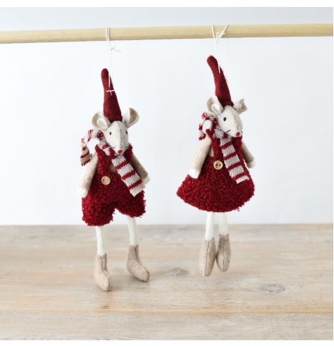 2/A Hanging Boy /Girl Mice Tree Deco, 17cm