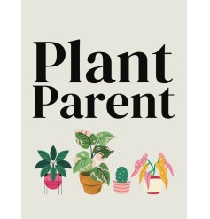 A mini metal dangler sign with scripted text and plant illustrations.