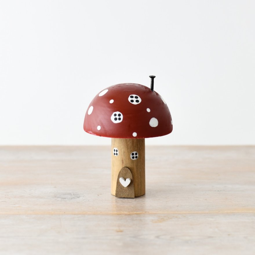 Standing Dark Red Mushroom House 11cm