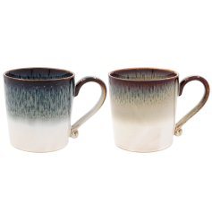 Stunning reactive glaze mugs with curvaceous handles in a set of 2, perfect for adding a touch of style to your morning 