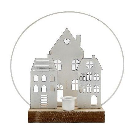 Metal Houses Candle Holder 21cm 