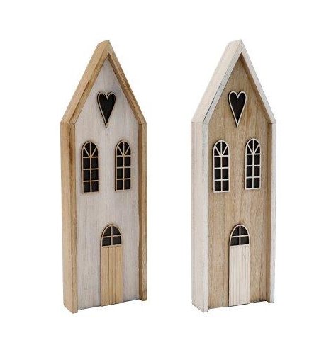 39cm Wooden House w/ Heart 2/a