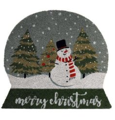 A  snowman coir doormat with "Merry Christmas " message, perfect for the festive season!