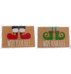 Welcome your guests in style with these fun santa and elf door mats