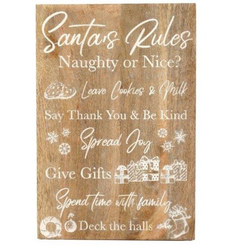 Wooden Santa's Rules 30cm