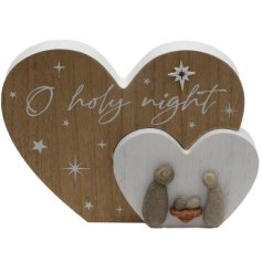 22cm Pebble Nativity Heart Plaque