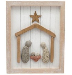 25cm Pebble Nativity Plaque