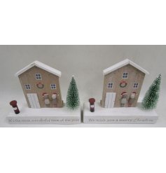 Xmas Wooden House Decoration W/ Pebble People