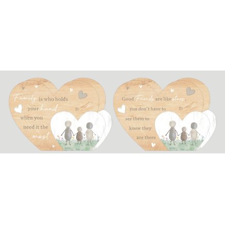 2/A Wooden Heart Pebble Family Friends Deco, 22cm