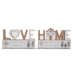 An assortment of 2 standing plaques featuring love/home text with sentimental quote.