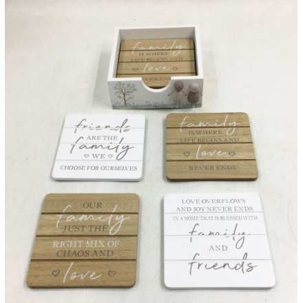 Set of 4 Wooden Friend's & Family Coaster Set