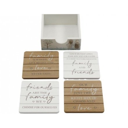 Set of 4 Wooden Friend's & Family Coaster Set