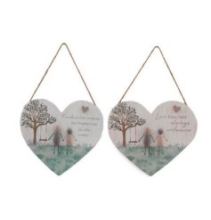 Heart shaped hanging plaques in an assortment of 2 designs, each with cute pebble design and quote. 