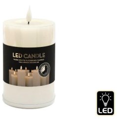 A chunky LED candle in warm white with a on/off timer. 
