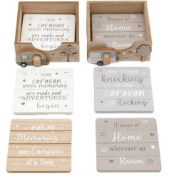 Add a charming touch to your decor with these Wooden Caravan Coasters, ideal for any fan of mobile home.