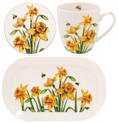 The charming Daffodil Mug, Coaster and Tray set, perfect for adding a touch of spring to your home.