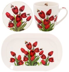Introducing the perfect gift - the Tulip China Mug, Coaster And Tray set.