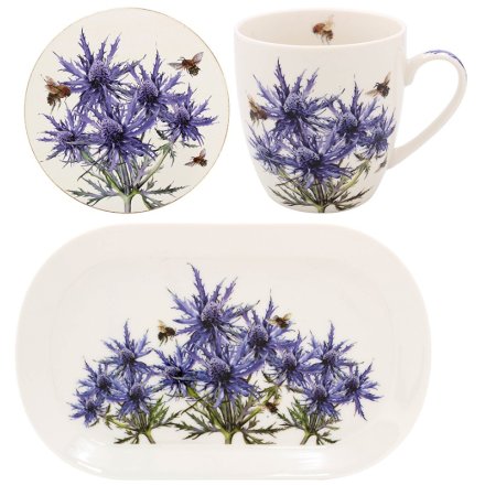 This Thistle design fine China mug, coaster and tray set is a charming gift or beautiful addition to your home.