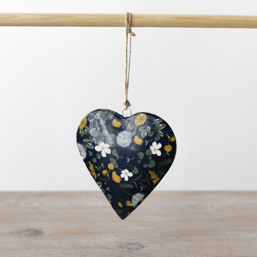 10cm Metal Hanging Heart in Floral