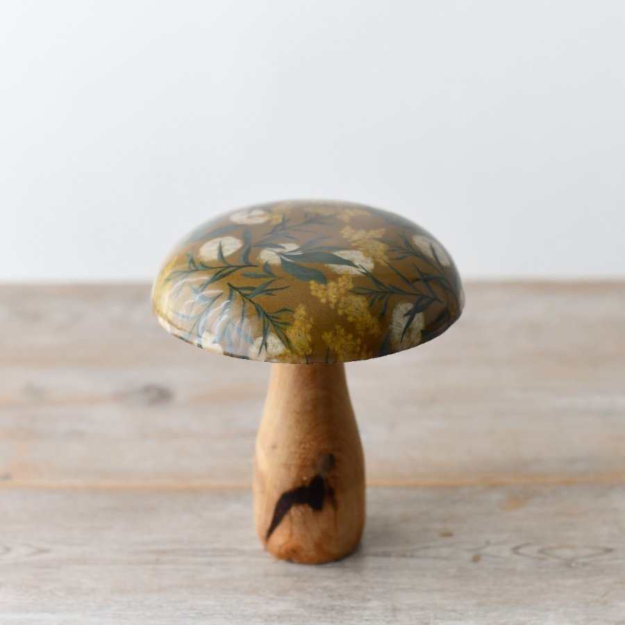 15cm Wooden Autumnal Mushroom w/ Glazed Top