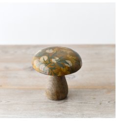 10cm Wooden 'Wildflower' Glazed Mushroom