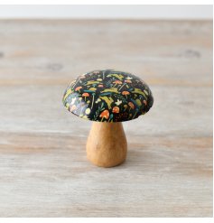 Wooden Mushroom w/ Black Woodland Print