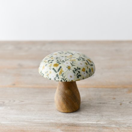 A unique mushroom ornament in white springtime pattern