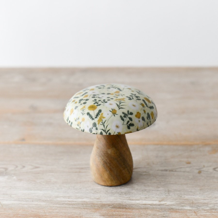 Distinctive white mushroom decoration with spring-inspired desig