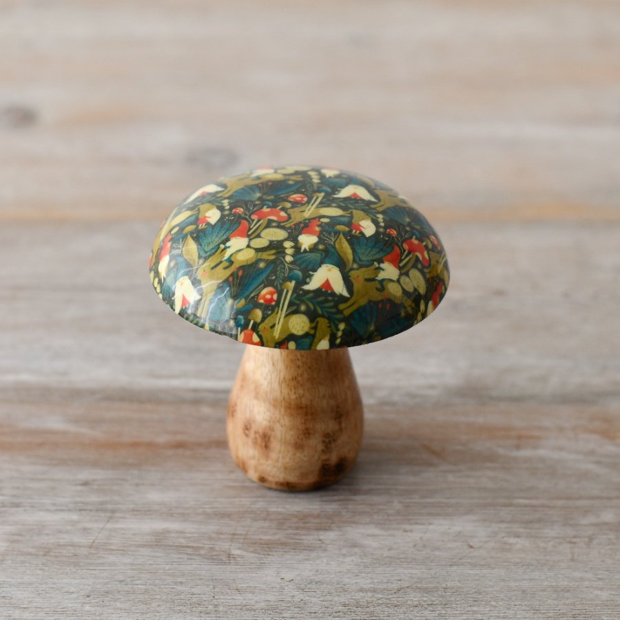 A truly enchanting interior accessory. Highly decorated with a whimsical gnome, toadstool and rabbit design. 