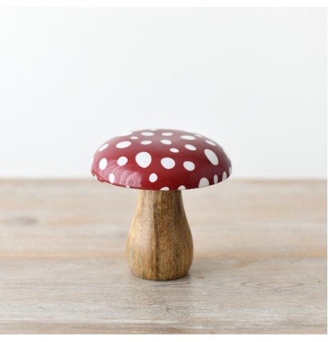 A beautifully crafted mushroom ornament. With a glossy red and white polka dot cap this is a must have. 