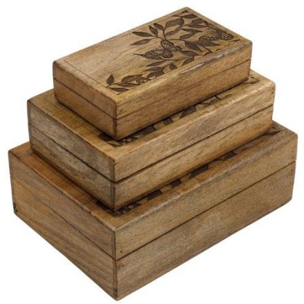 Set of 3 Rustic Butterfly Design Storage Boxes