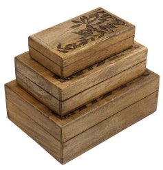 Set of 3 Wooden Butterfly Storage Boxes