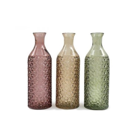 Embossed Glass Vase 3 Assorted 