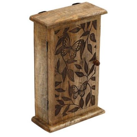 Wooden Carved Butterfly Holder Box, 28cm