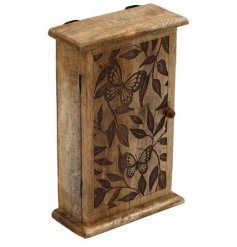 Wooden Carved Butterfly Holder Box, 28cm