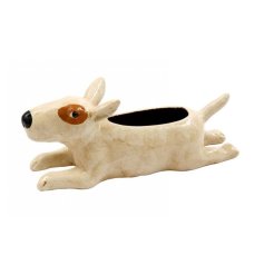 A cute ceramic planter in the shape of a dog.
