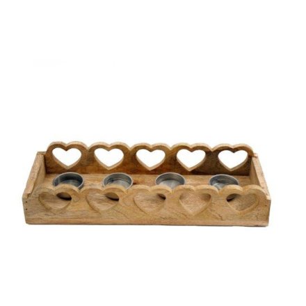 Cut Out Heart Wooden Candle Holder 34cm