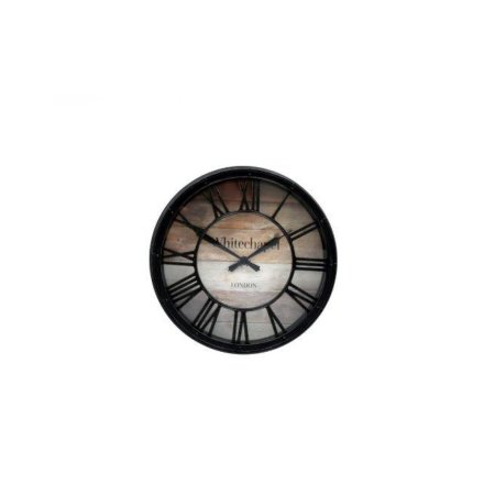 Black Wood Effect Vintage Clock, 20cm 