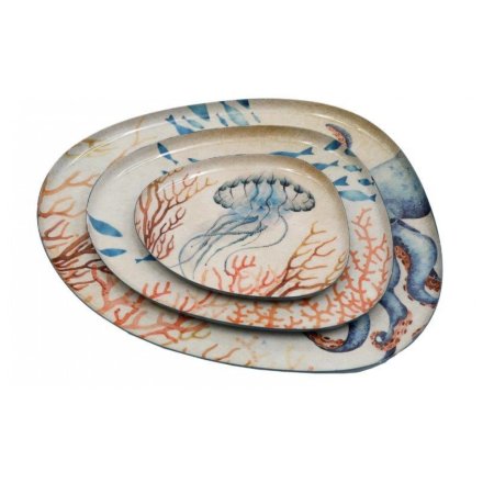 Set of 3 Ocean Abstract Trays