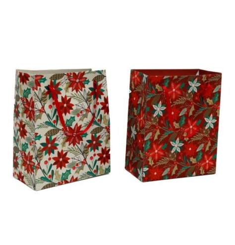 Poinsettia Design Gift Bags 2/a