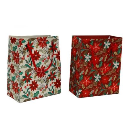 Poinsettia Design Gift Bags 2/a