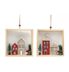 2/a Festive Wooden House Hangers