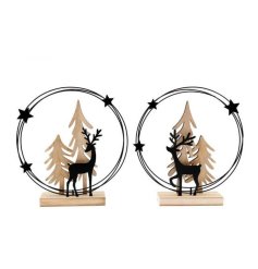 2/a Black & Wooden Reindeer Ornaments 