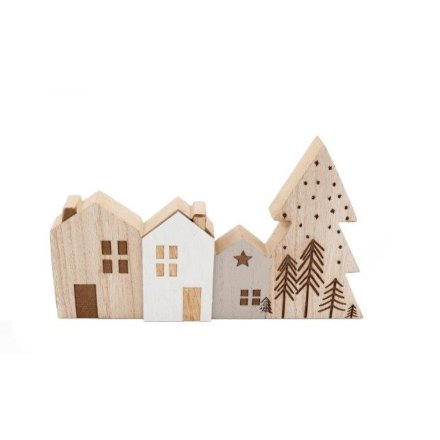 Wooden Houses/Tree Decoration 20.5cm 