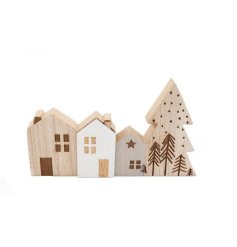Wooden Festive Houses/Tree Decoration 20.5cm