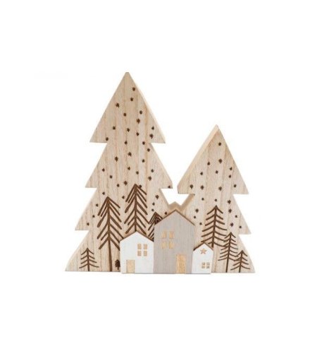 Wooden Houses W/ Embossed Trees 24.5cm