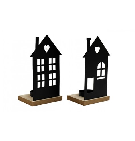 19cm Black Candle Holder Houses 2/a