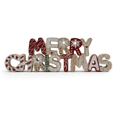 Wooden Merry Christmas Display Sign, 30cm